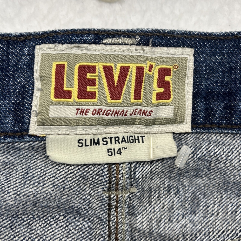 Levis Jeans Mens 33x32 Blue 514 Slim Straight Original Chore Grunge Thrashed Fit - Picture 10 of 16